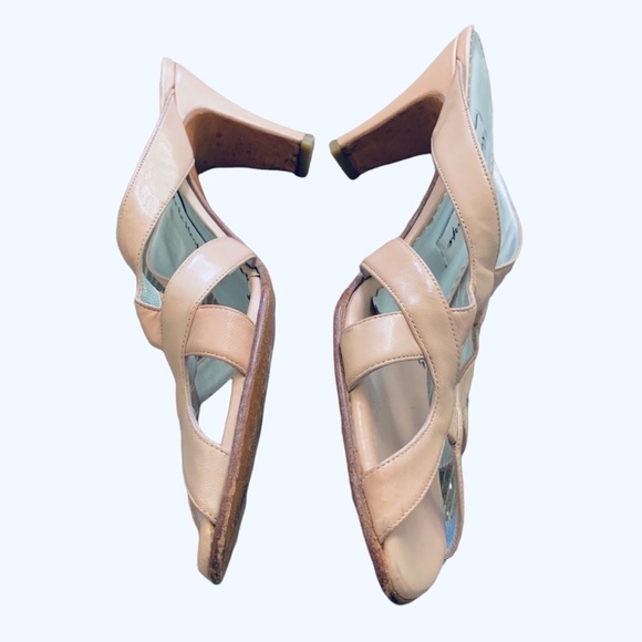 KRISTA DE LA HARPE NUDE SQUARE TOE KETTEN HEEL LEATHER SANDALS - Picture 3 of 15